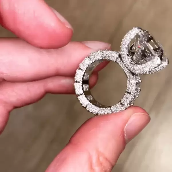 Radiant Cut Pave Eternity Band White Sapphire Massive Engagement Ring