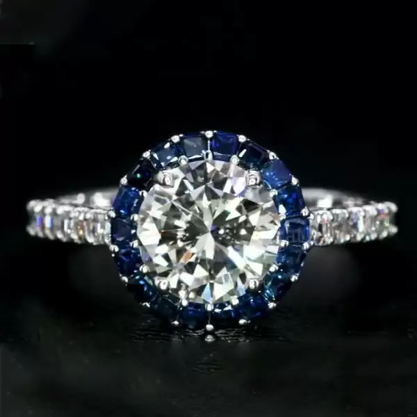 Round Cut White Sapphire Engagement Ring