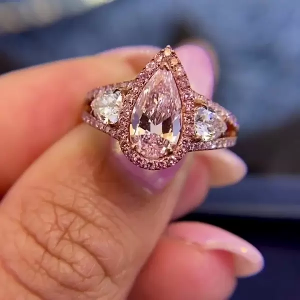 4ct Fancy Pink Pear Shape Lab-created Gemstone Ring