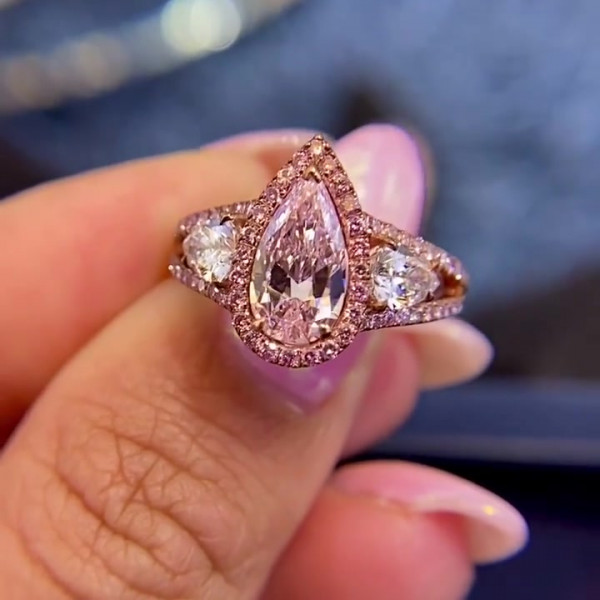 4ct Fancy Pink Pear Shape Lab-created Gemstone Ring