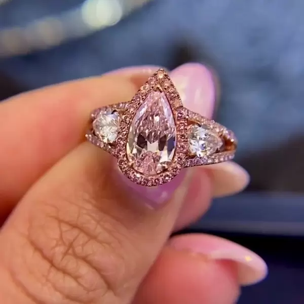 4ct Fancy Pink Pear Shape Lab-created Gemstone Ring