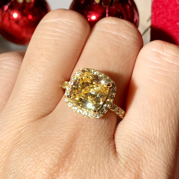 5ct Cushion Cut Yellow Sapphire Halo Ring