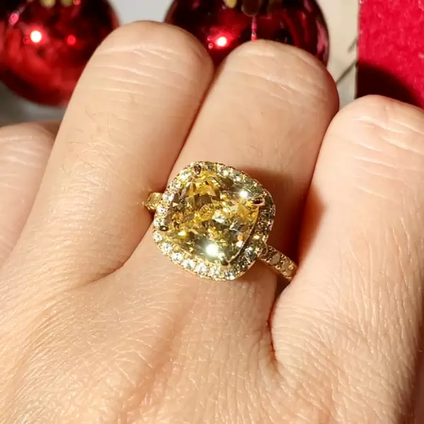 5ct Cushion Cut Yellow Sapphire Halo Ring