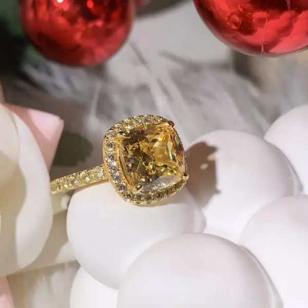 5ct Cushion Cut Yellow Sapphire Halo Ring