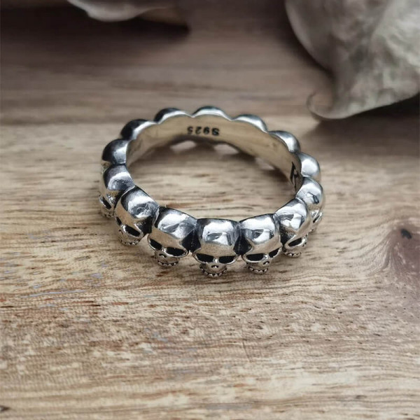 925 Sterling Silver Punk Skull Handmade Ring
