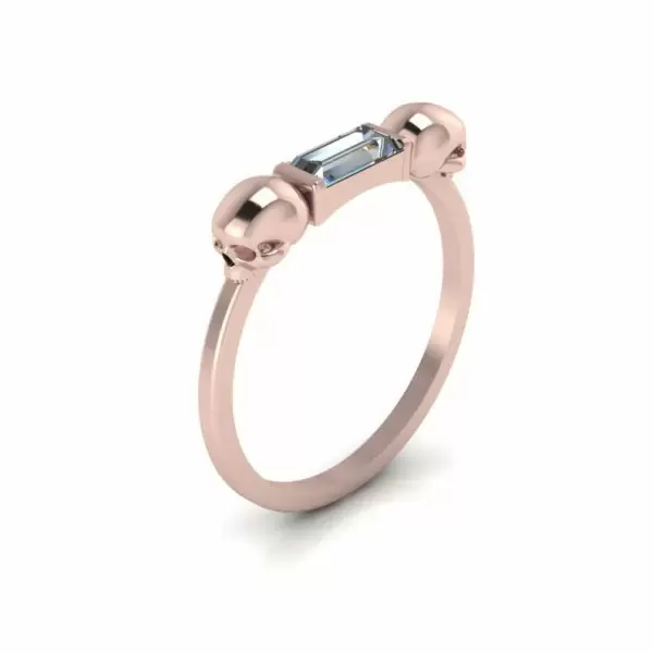 Baguette Cut White Sapphire Unique Skull Rose Gold Stackable Ring