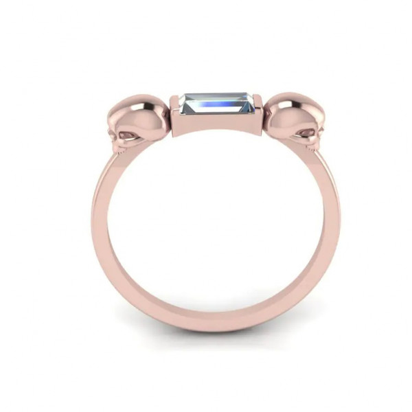 Baguette Cut White Sapphire Unique Skull Rose Gold Stackable Ring