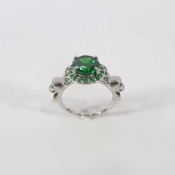 Round Cut 1.65ct Emerald Halo Skull Engagement Ring