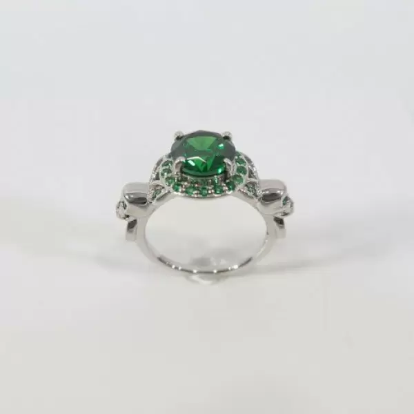 Round Cut 1.65ct Emerald Halo Skull Engagement Ring