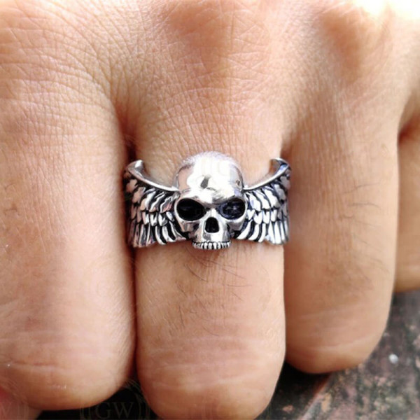 Skull With Wings 925 Sterling Silver Engagement Ring For Men