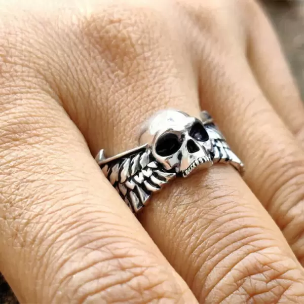 Skull With Wings 925 Sterling Silver Engagement Ring For Men
