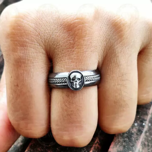 Unique Gothic Skull Black Gold Silver Band For Men