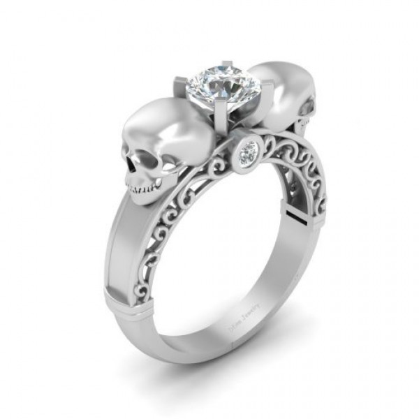 Round Cut 0.75ct Sterling Silver Skull Engagement Ring