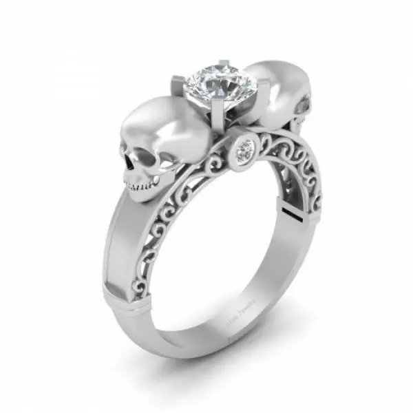 Round Cut 0.75ct Sterling Silver Skull Engagement Ring