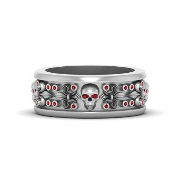 Gothic Spooky Skull Ruby Wedding Band