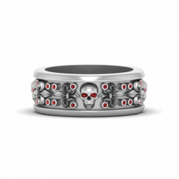 Gothic Spooky Skull Ruby Wedding Band