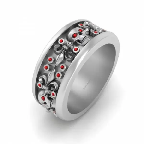 Gothic Spooky Skull Ruby Wedding Band