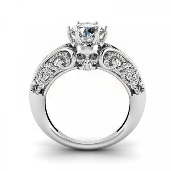 Round Cut 1.3ct Skull With Crown Vintage Engagement Ring