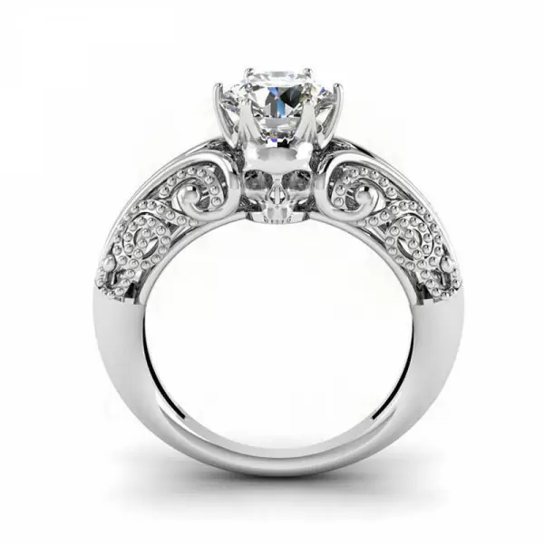 Round Cut 1.3ct Skull With Crown Vintage Engagement Ring