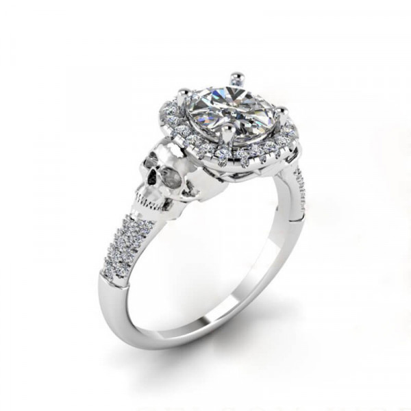 Round Cut 1.3ct Skull Halo Engagement Ring