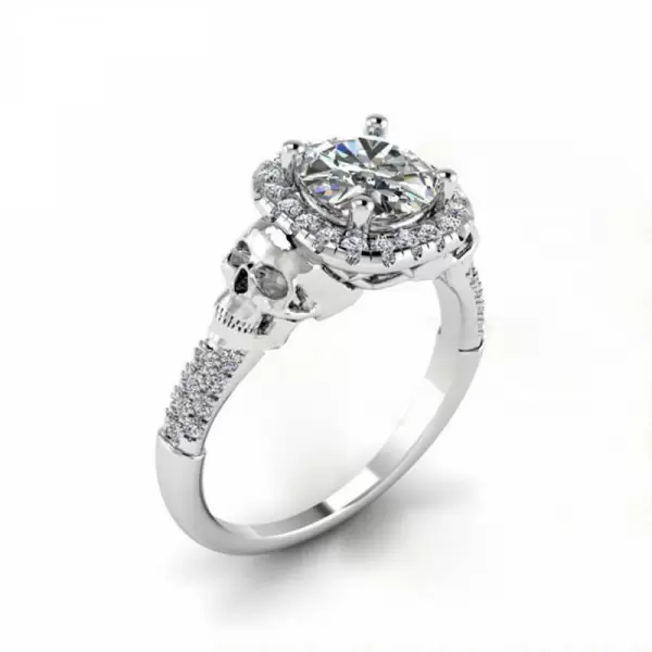 Round Cut 1.3ct Skull Halo Engagement Ring