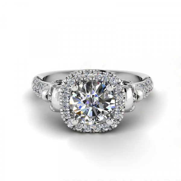 Round Cut 1.3ct Skull Halo Engagement Ring