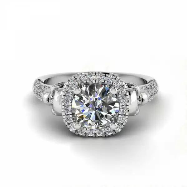 Round Cut 1.3ct Skull Halo Engagement Ring
