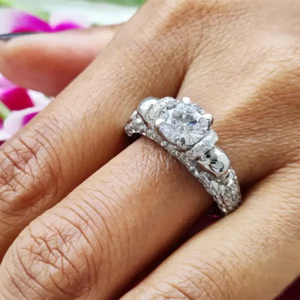Round Cut 3.3ct Two Skull Sterling Silver Promise Ring