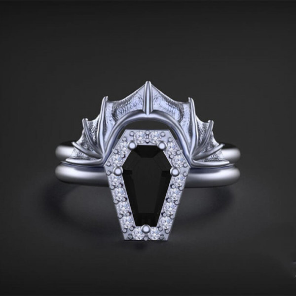 Coffin & Bat 3ct Sterling Silver Ring Set