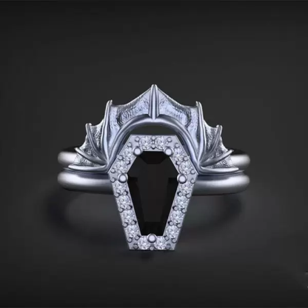 Coffin & Bat 3ct Sterling Silver Ring Set