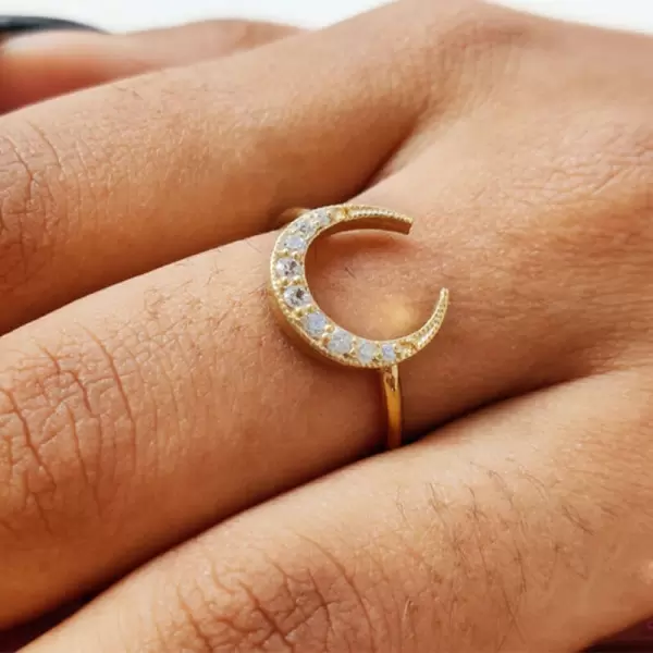 Minimalist Stackable Yellow Gold Moon Ring
