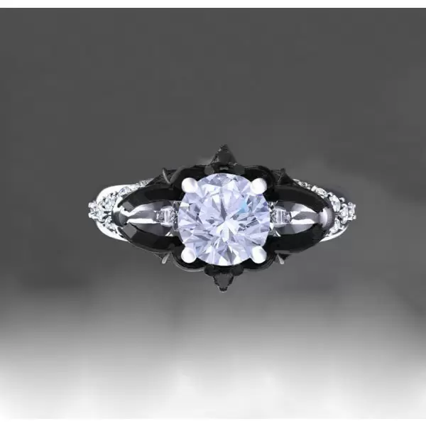 Moonlight White/Black Gold Bat and Skull Engagement Ring