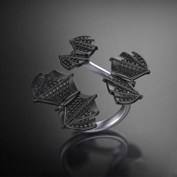 Sterling Silver Halloween Black Bat Ring