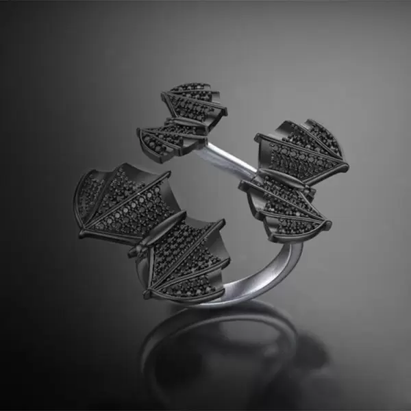 Sterling Silver Halloween Black Bat Ring