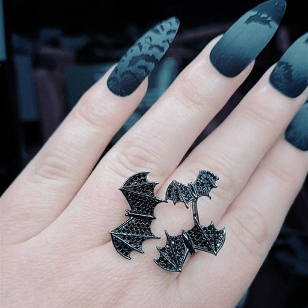 Sterling Silver Halloween Black Bat Ring