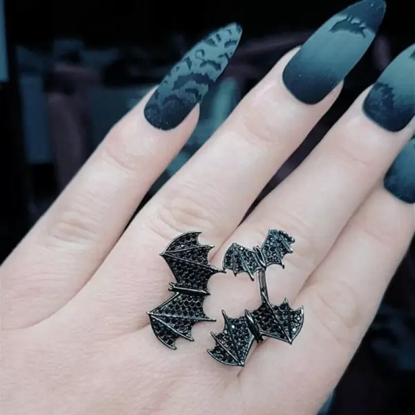 Sterling Silver Halloween Black Bat Ring