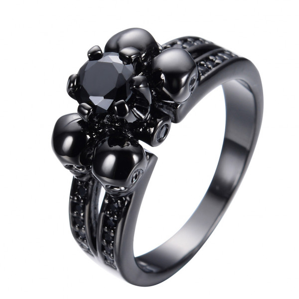 Fashion Black Gold Plating Skull Ring