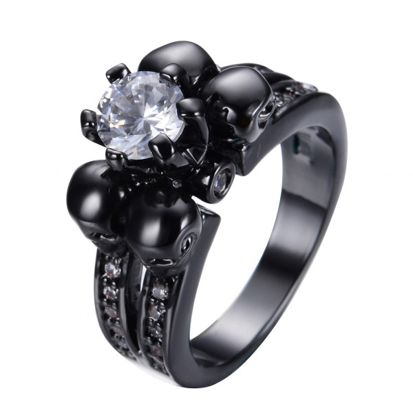 Fashion Black Gold Plating Skull Ring