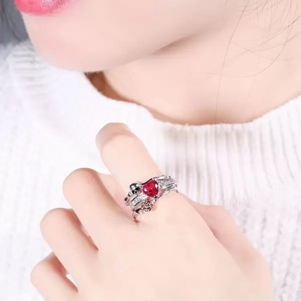 Ruby Heart Skull Ring Set/2pcs