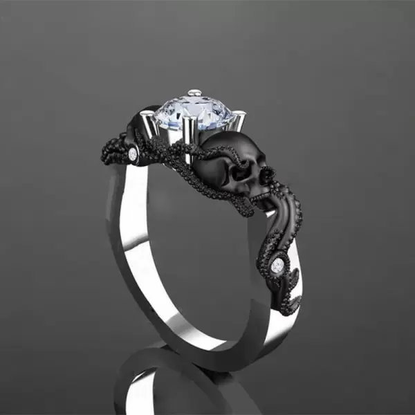Round Cut 1ct White Sapphire Underworld Skull Engagement Ring