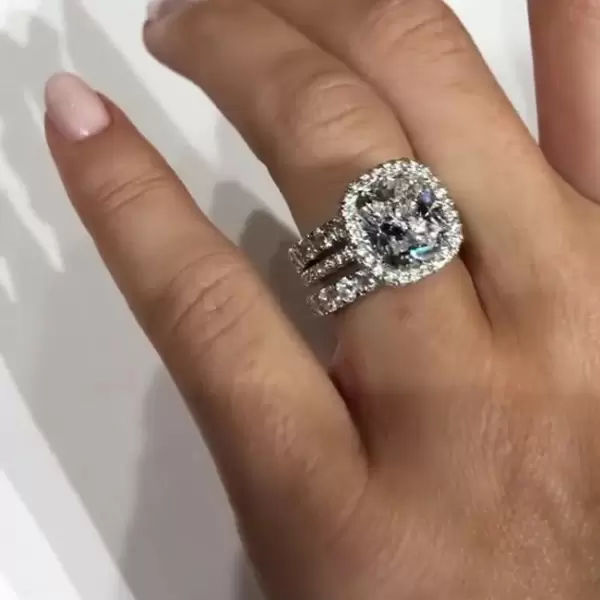 7ct Cushion Cut White Sapphire 3pcs Bridal Set