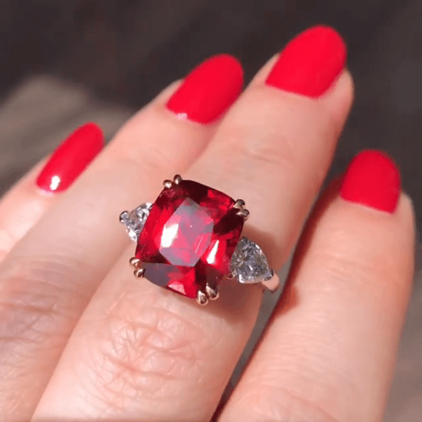 4.5ct Three-Stone Cushion Cut Ruby Engagement Ring