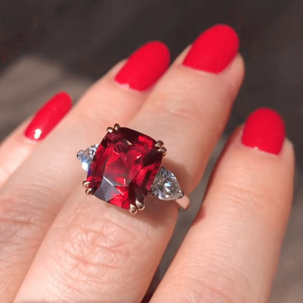 4.5ct Three-Stone Cushion Cut Ruby Engagement Ring