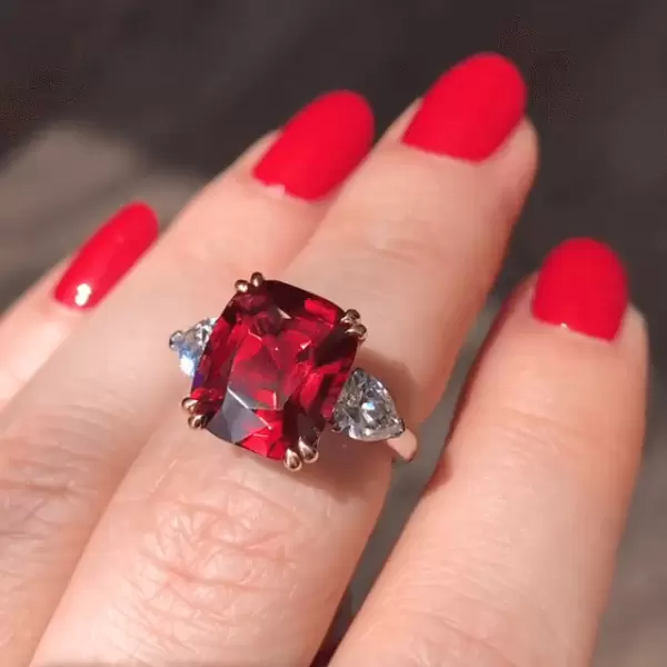 4.5ct Three-Stone Cushion Cut Ruby Engagement Ring