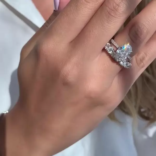 Oval Cut Lab-created Gemstone Ring Sterling Silver Ring Set 