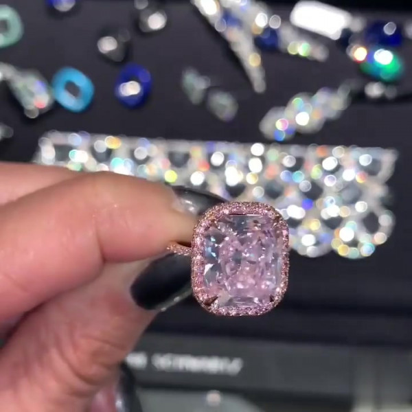 4ct Cushion Cut Halo Pink Sapphire Ring