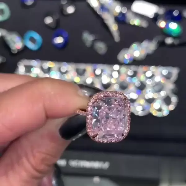 4ct Cushion Cut Halo Pink Sapphire Ring