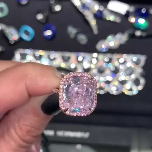 4ct Cushion Cut Halo Pink Sapphire Ring