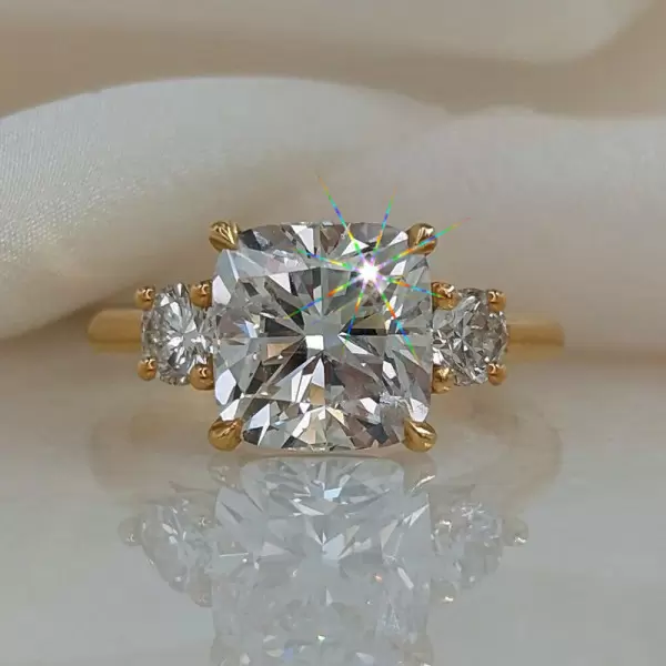 5.4ct Cushion Cut White Sapphire Engagement Ring in Gold