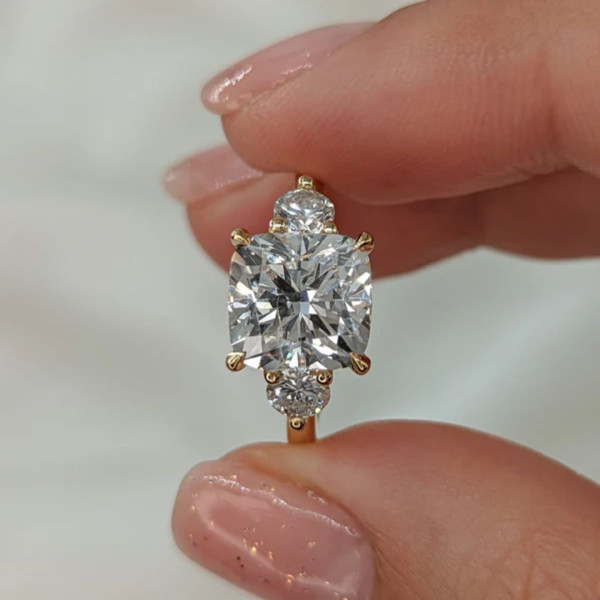 5.4ct Cushion Cut White Sapphire Engagement Ring in Gold